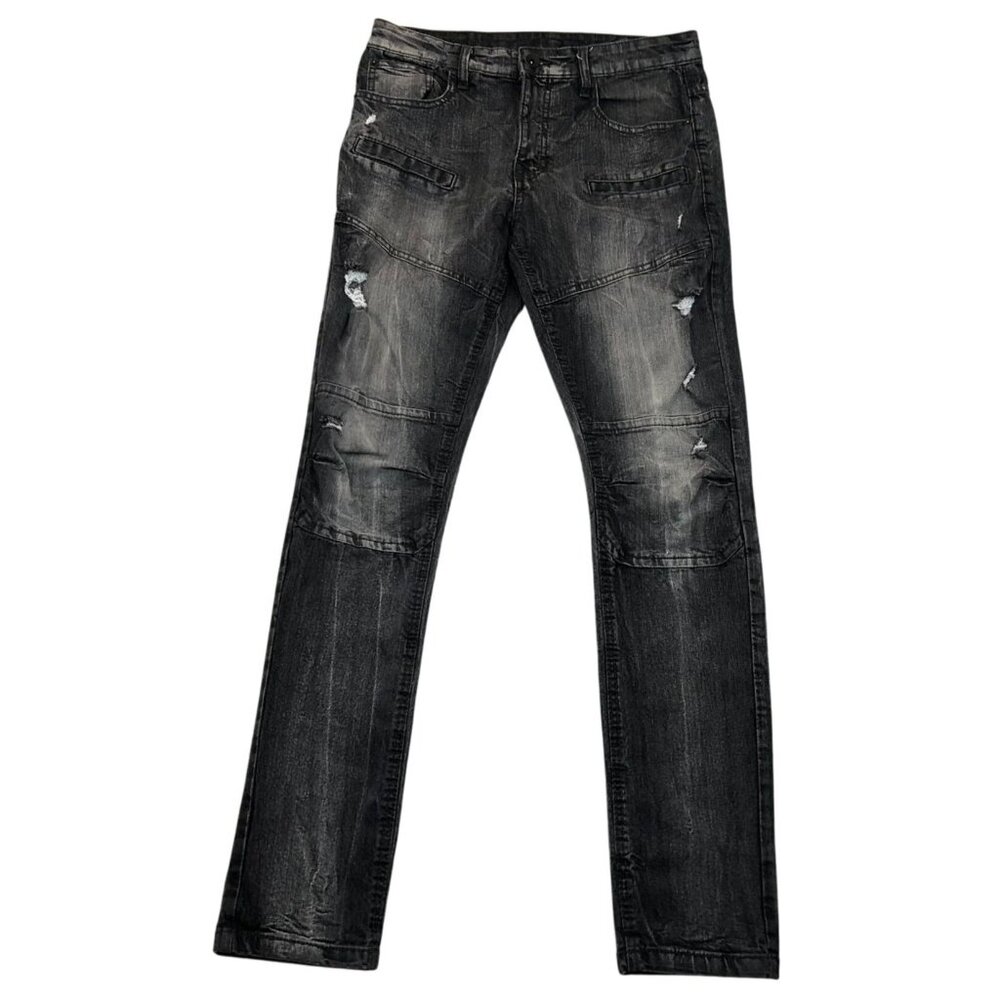 Southpole Mens Jeans Size 32x31 Measured Distressed Straight Biker Black Denim